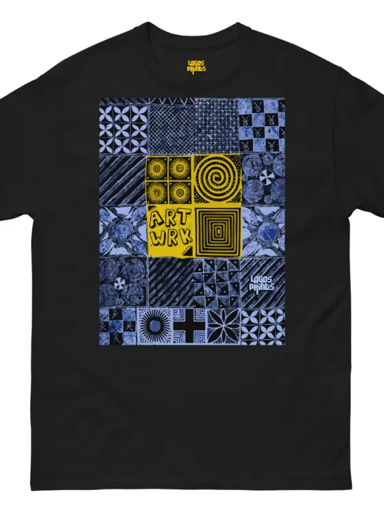 Adire Artwork – Indigo & Yellow print T-shirt